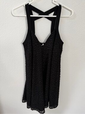 Rebecca Minkoff Black Textured Mini Dress with Crisscross Straps